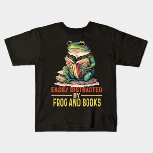 Easily Distracted By Books & Frog Funny Bookworm Reading Kids T-Shirt